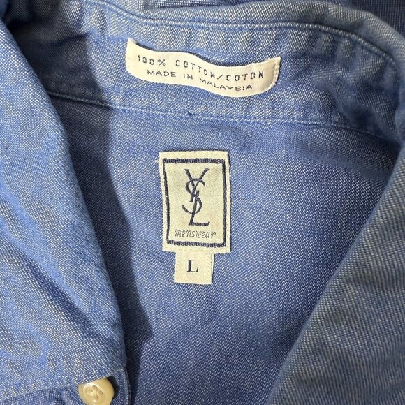 YSL Yves Saint Laurent Menswear Vintage Size L Blue Dress Shirt - Picture 2 of 7